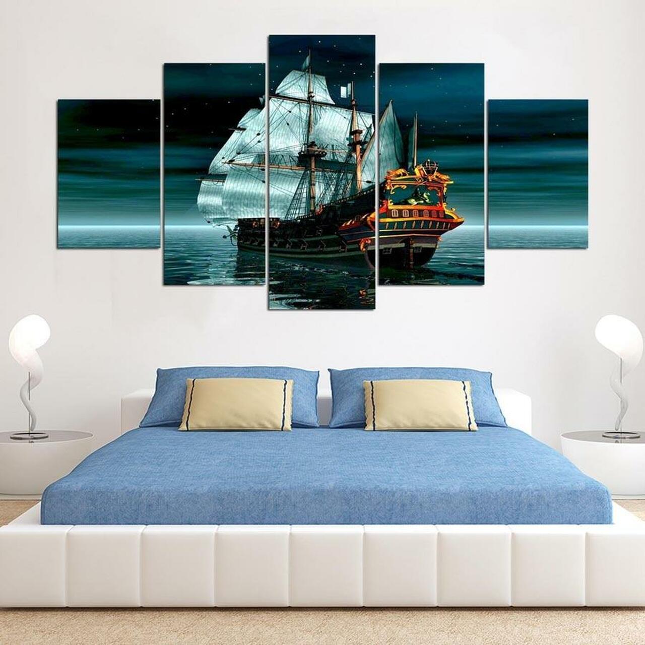 Sailing Ship 5 Piece Canvas Art Wall Decor