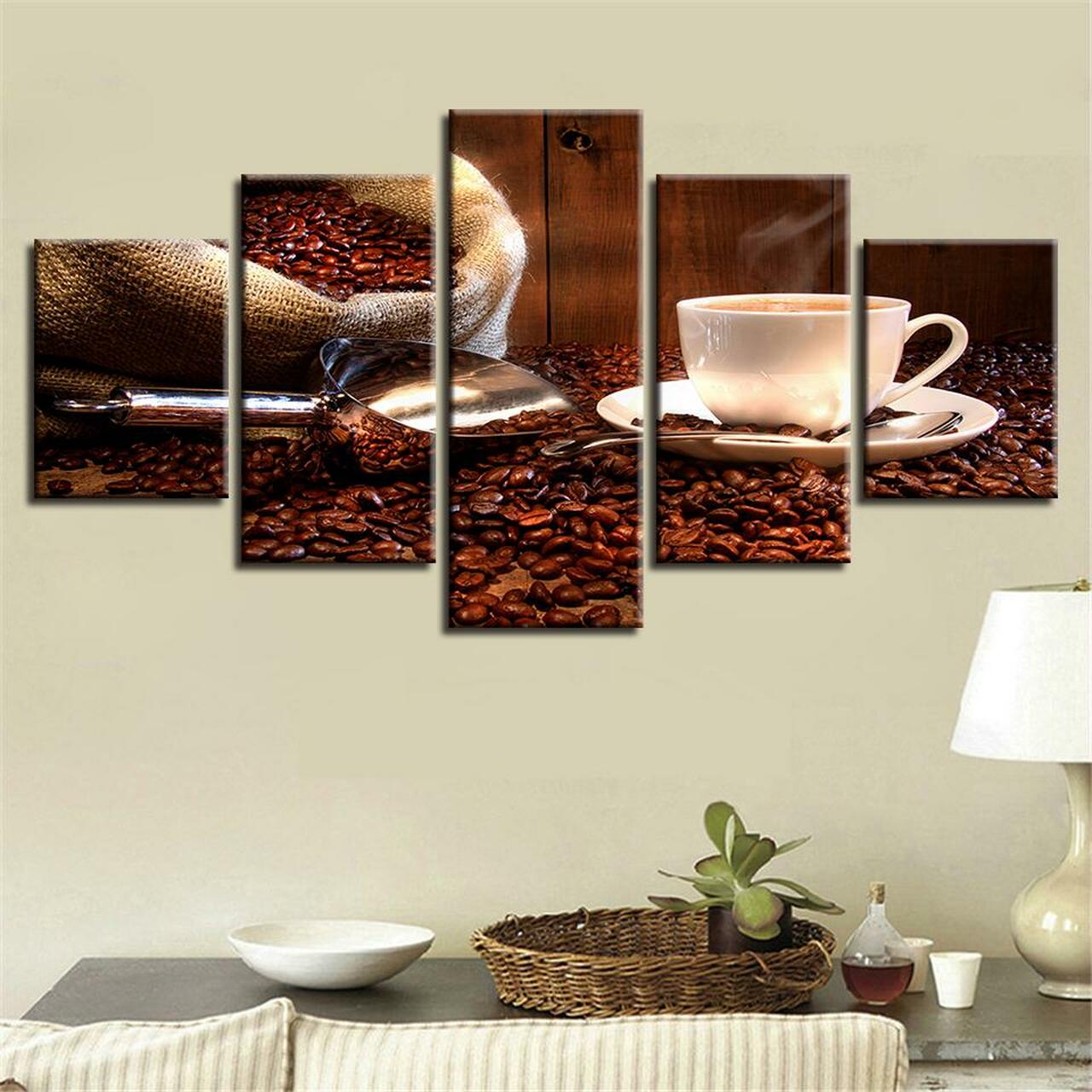 Spilled Coffee Beans 5 Piece Canvas Art Wall Decor