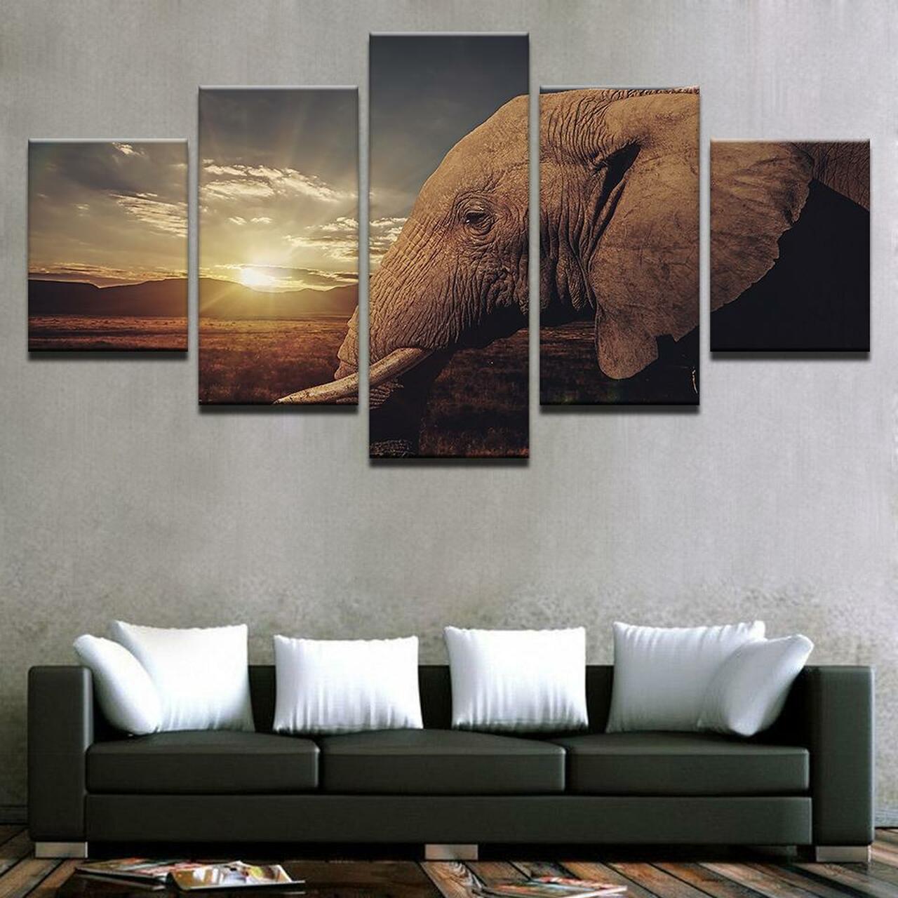 Sunrise Elephant 5 Piece Canvas Art Wall Decor