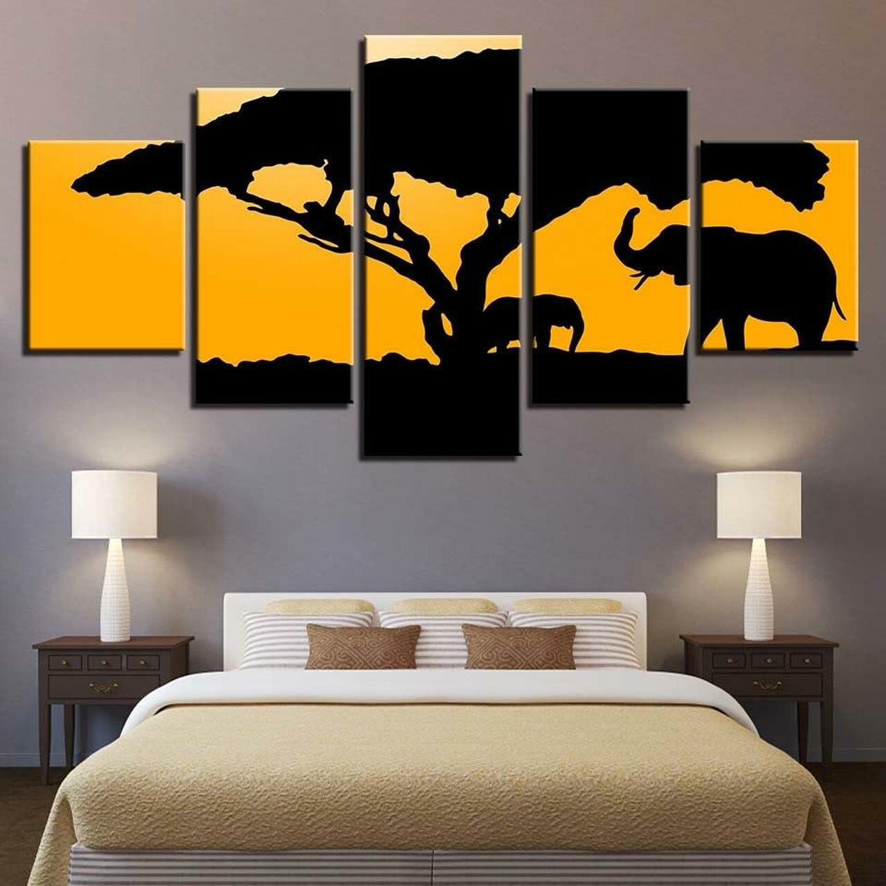 Sunset in Africa 5 Piece Canvas Art Wall Decor