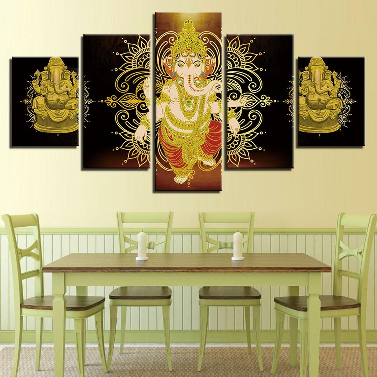Three Ganeshas 5 Piece Canvas Art Wall Decor