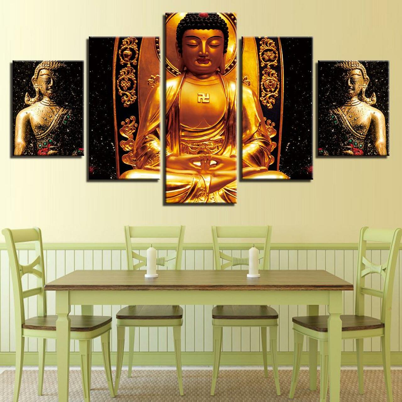 Three Gold Buddha 5 Piece Canvas Art Wall Decor