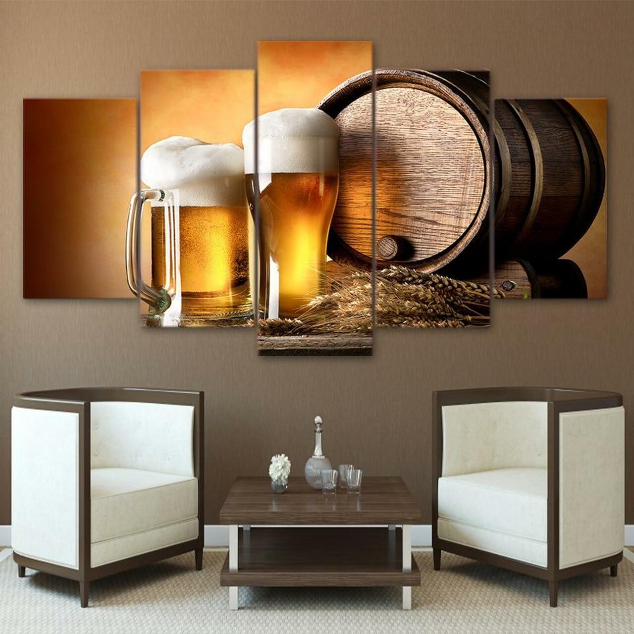 Two Beer Mugs 5 Piece Canvas Art Wall Decor