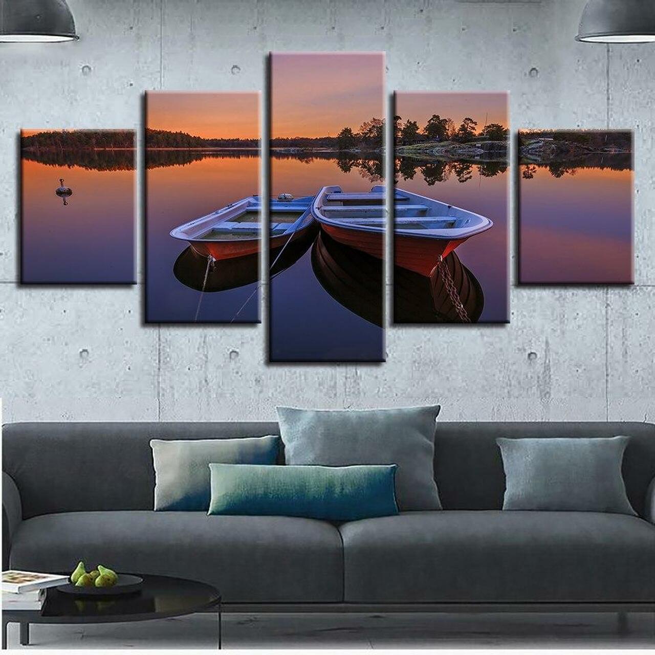 Two Canoes 5 Piece Canvas Art Wall Decor