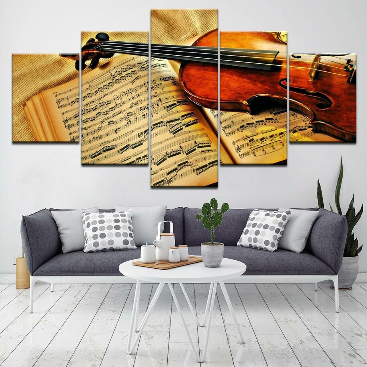 Violin On A Musical Note 5 Piece Canvas Art Wall Decor