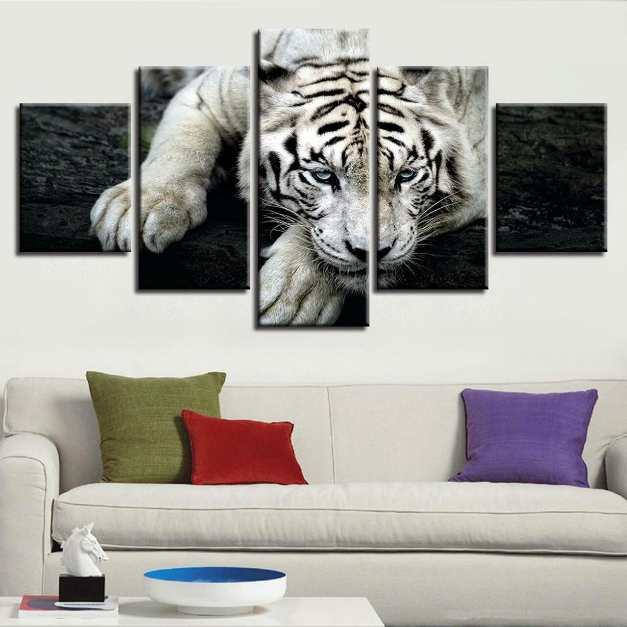 White Tiger 5 Piece Canvas Art Wall Decor