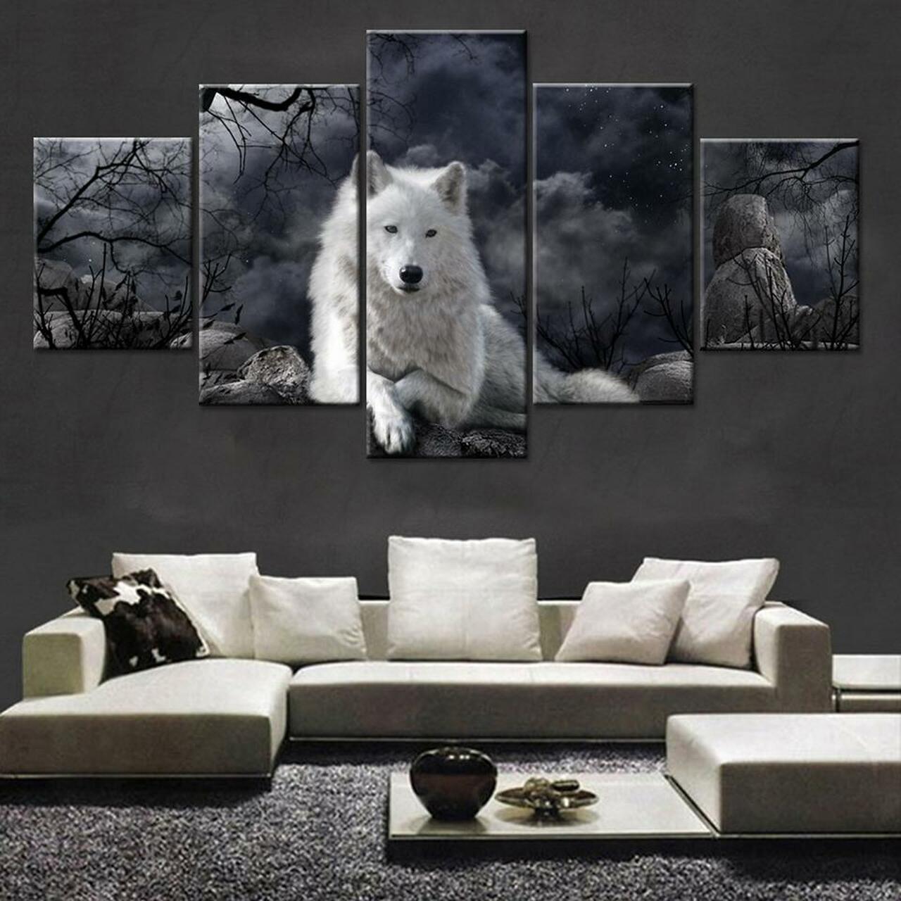 White Wolf 5 Piece Canvas Art Wall Decor