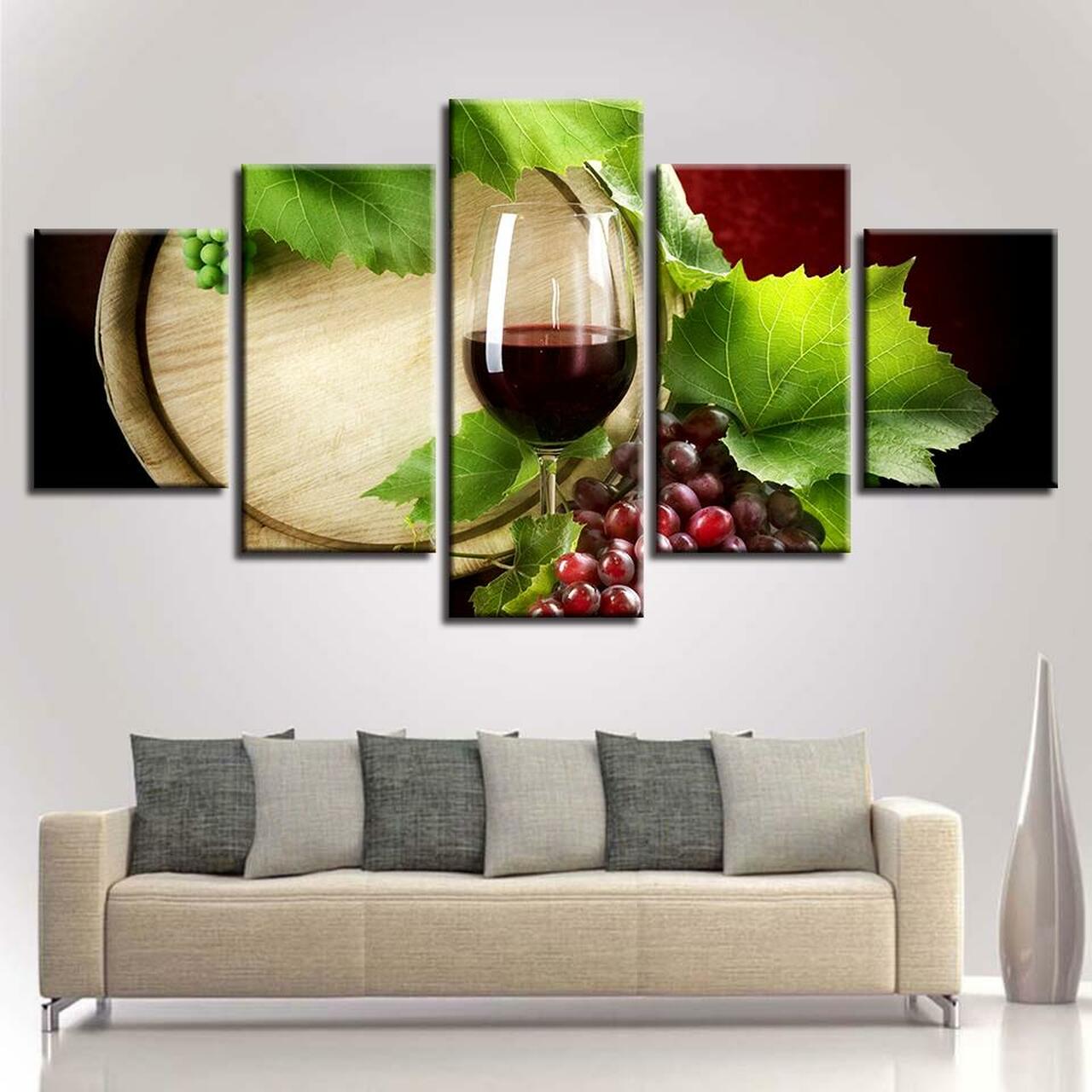 WINE AND GREEN LEAVES 5 Piece Canvas Art Wall Decor