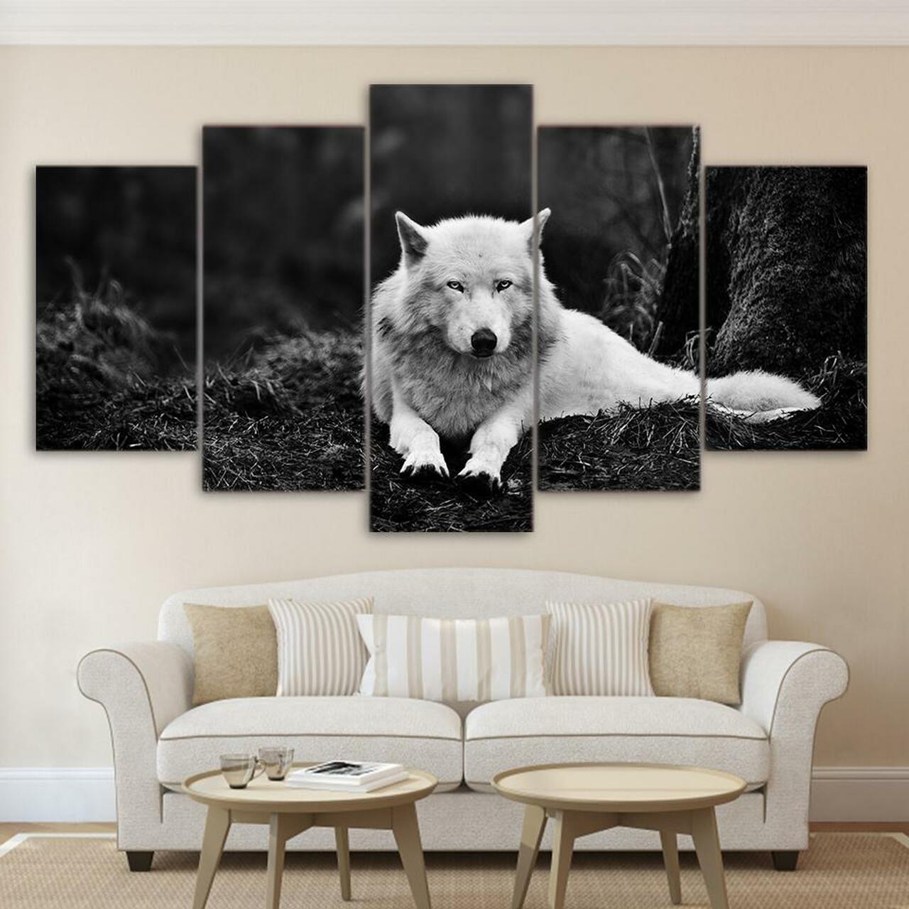 Wolf In Woods 5 Piece Canvas Art Wall Decor