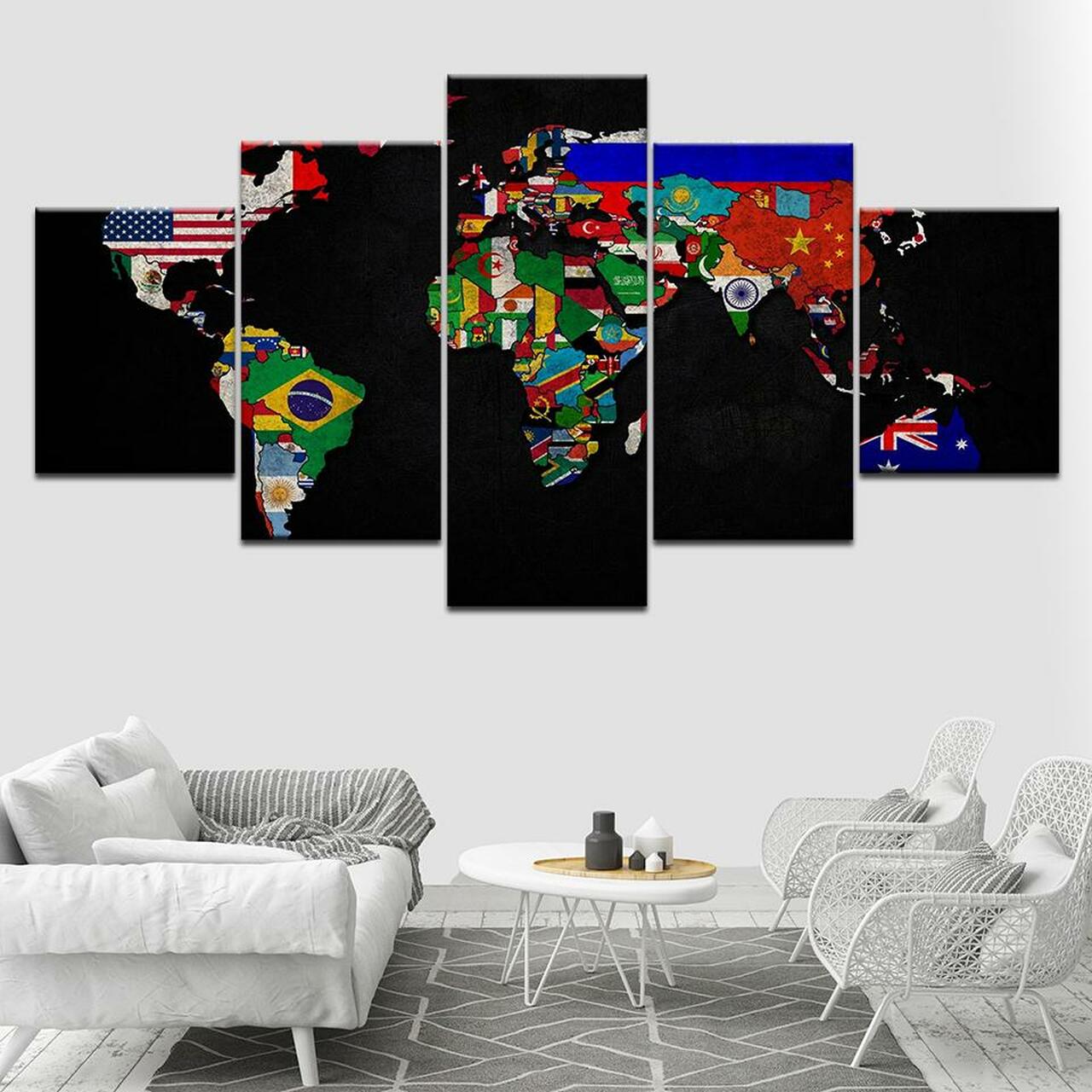 World Map Flags 5 Piece Canvas Art Wall Decor