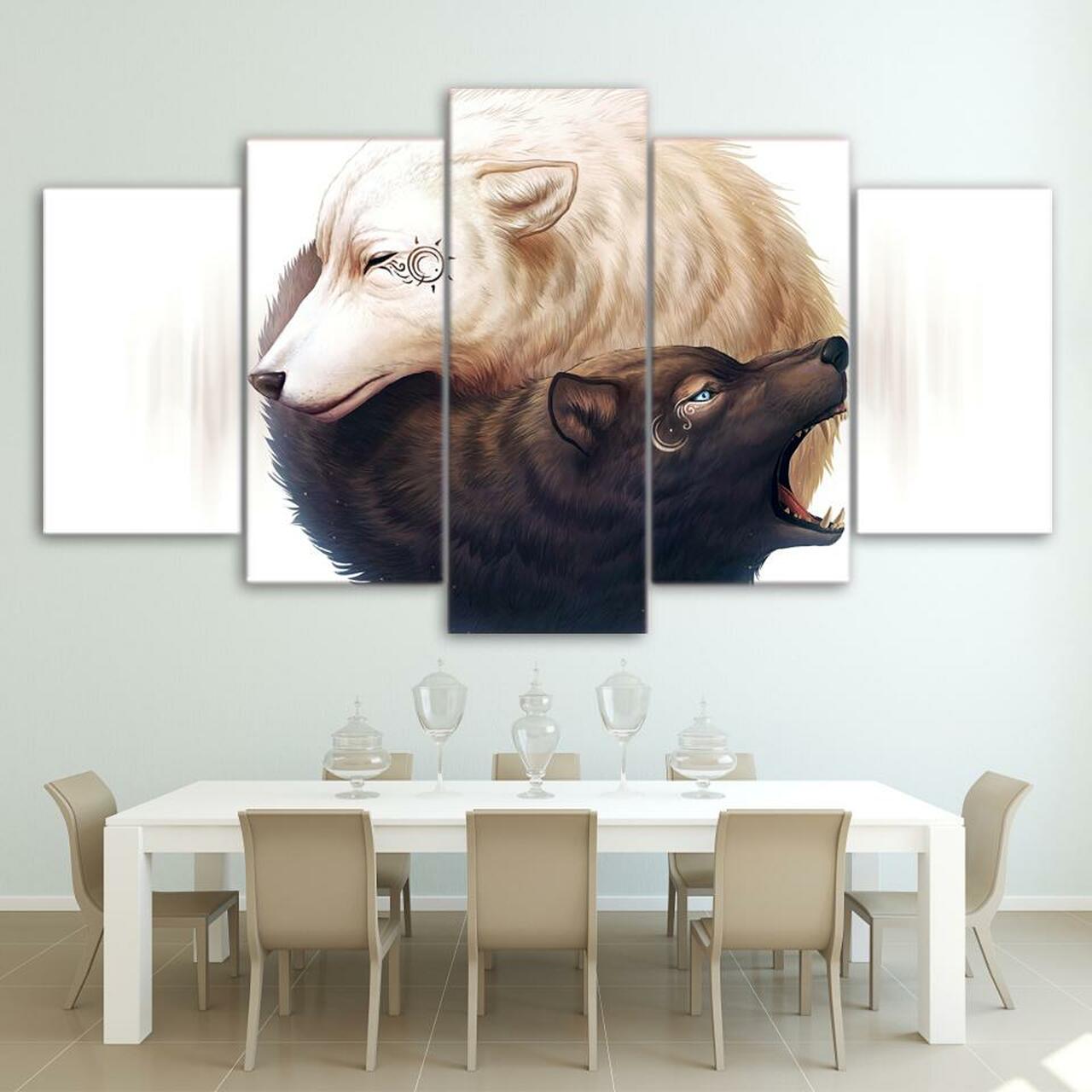 Yin and Yang Wolves 5 Piece Canvas Art Wall Decor