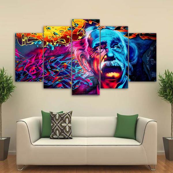 Albert Einstein Psychedelic Colorful – Abstract 5 Panel Canvas Art Wall Decor