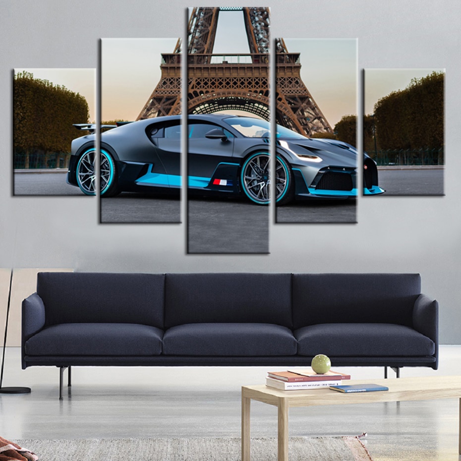 Black Bugatti Divo In Paris Car – 5 Panel Canvas Art Wall Decor