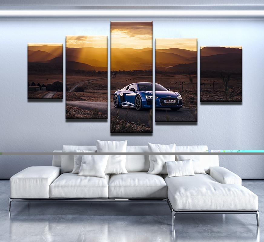 Blue Audi R8 V10 – Automative 5 Panel Canvas Art Wall Decor