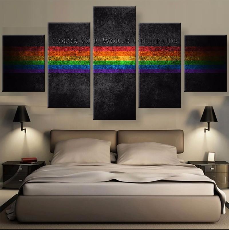 Color Our World With Pride – Abstract 5 Panel Canvas Art Wall Decor