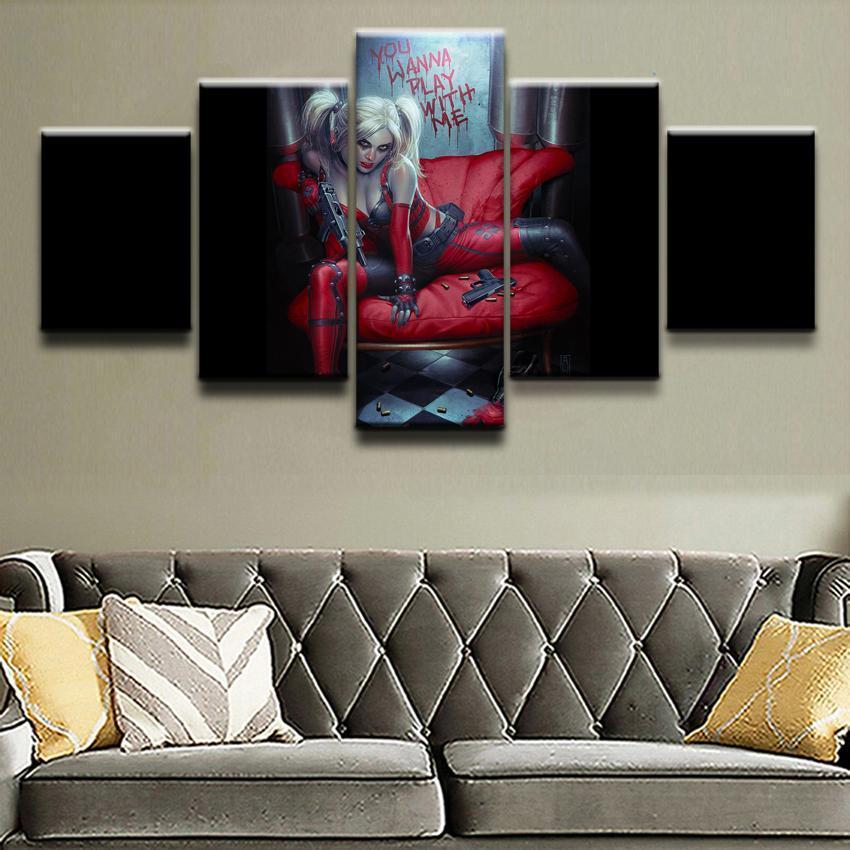 Comics Harley Quinn DC – 5 Panel Canvas Art Wall Decor