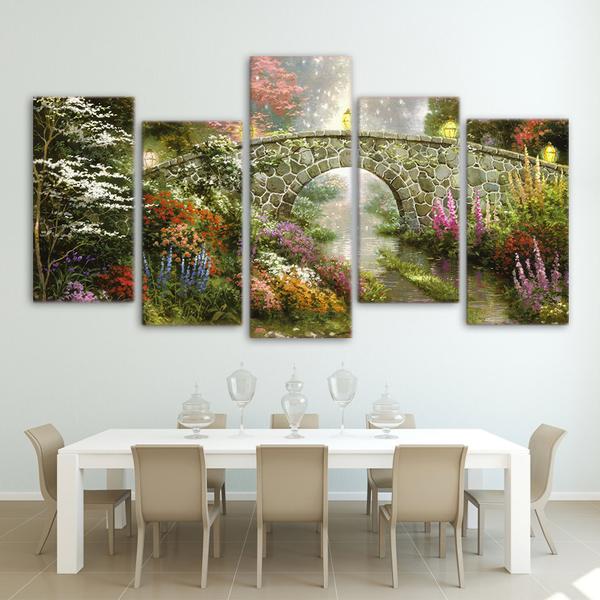 Fairy Land With Bridge Landscape – Nature 5 Panel Canvas Art Wall Decor