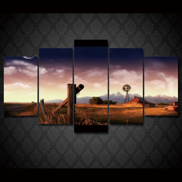 Farm Windmill Landscape – Nature 5 Panel Canvas Art Wall Decor