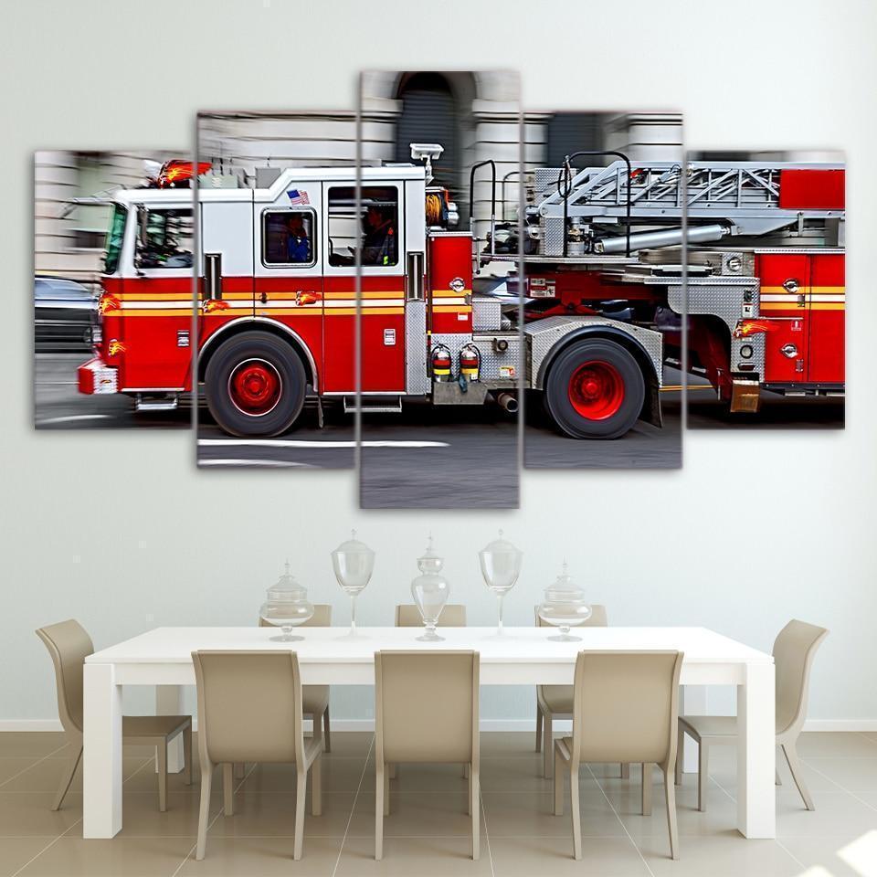Fire Engine Car & Motor – 5 Panel Canvas Art Wall Decor