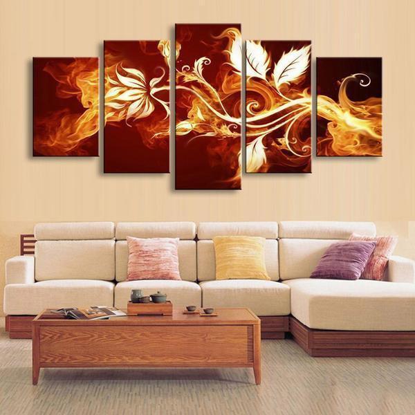 Fire Flowers Abstract – 5 Panel Canvas Art Wall Decor