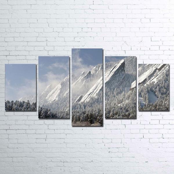 Flatirons Snow Mountain Mountains Nature – 5 Panel Canvas Art Wall Decor