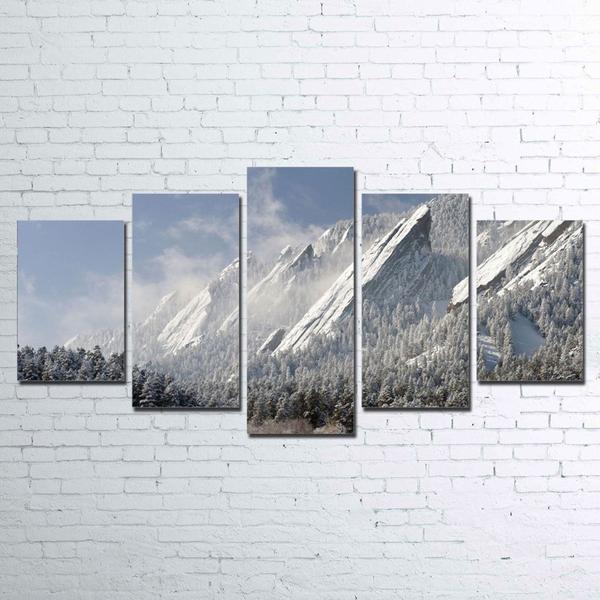 Flatirons Snow Mountain Mountains – Nature 5 Panel Canvas Art Wall Decor