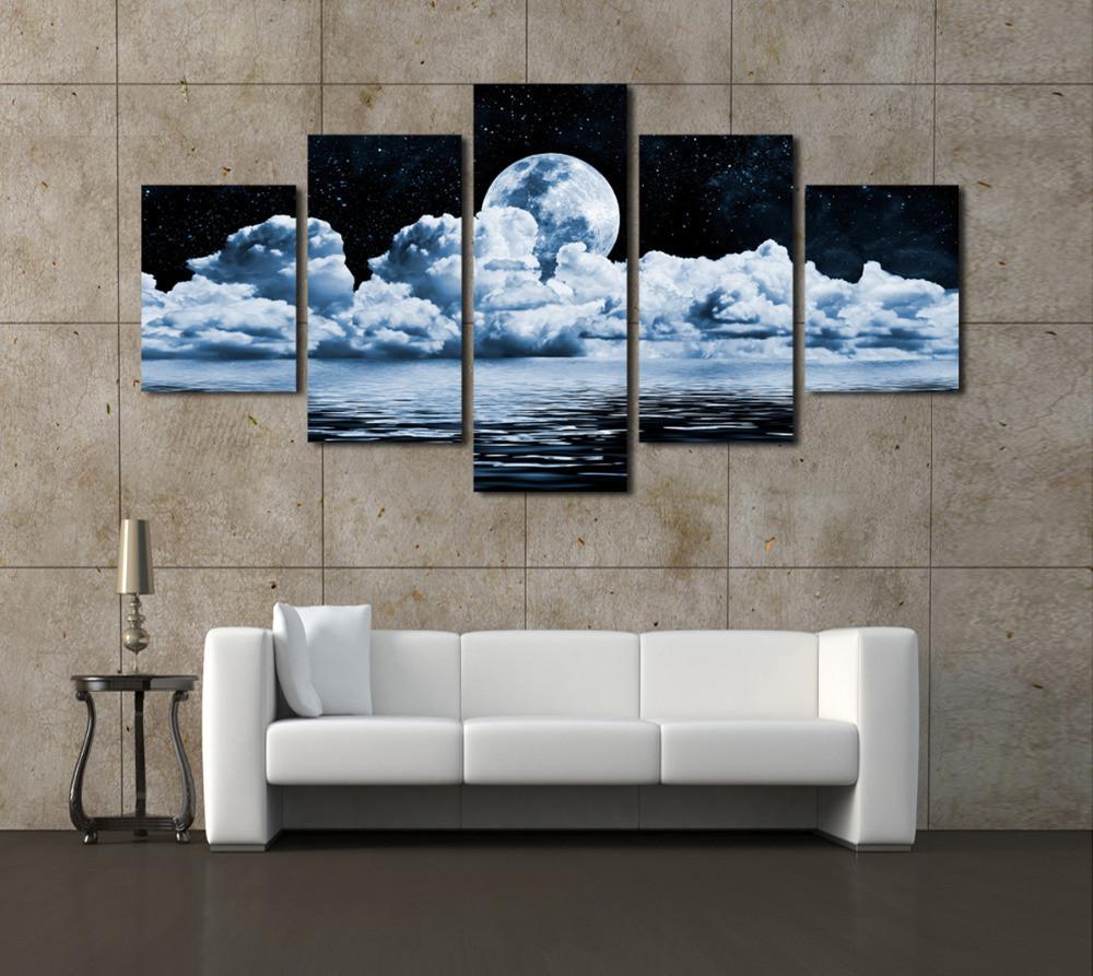 Full Moon Scenery – Nature 5 Panel Canvas Art Wall Decor