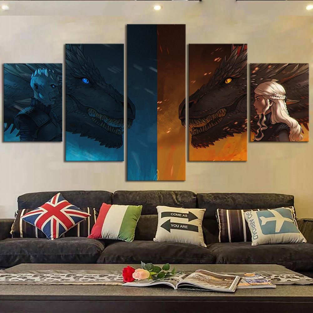 Game Of Thrones Dragons Danerys White Walker – Movie 5 Panel Canvas Art Wall Decor