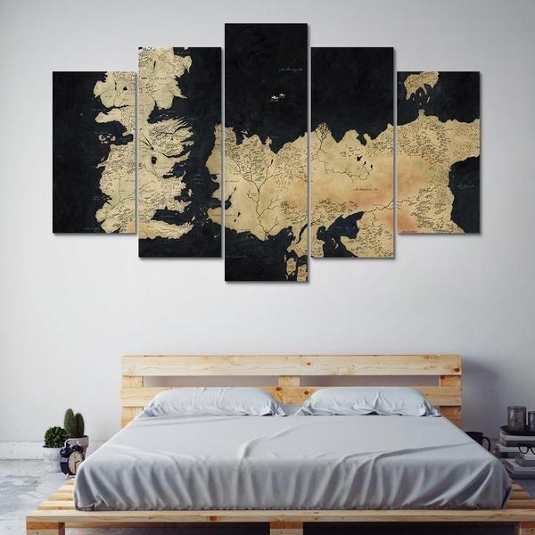 Game Of Thrones Inspired Map 2 Movie – 5 Panel Canvas Art Wall Decor