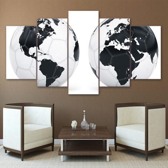 Globe Soccer Ball – Sport 5 Panel Canvas Art Wall Decor-CV