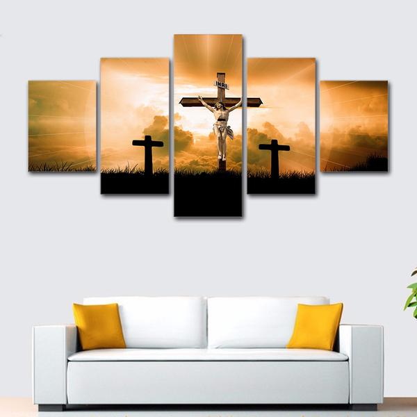 God Jesus Cross – Religion 5 Panel Canvas Art Wall Decor