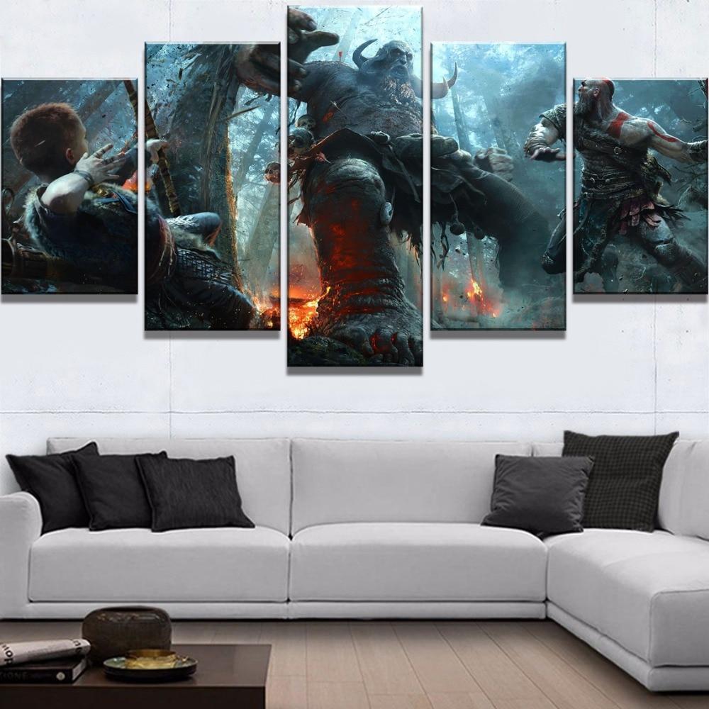 God of War 4 Kratos & Atreus Boss Fight Gaming Canvas Wall Art