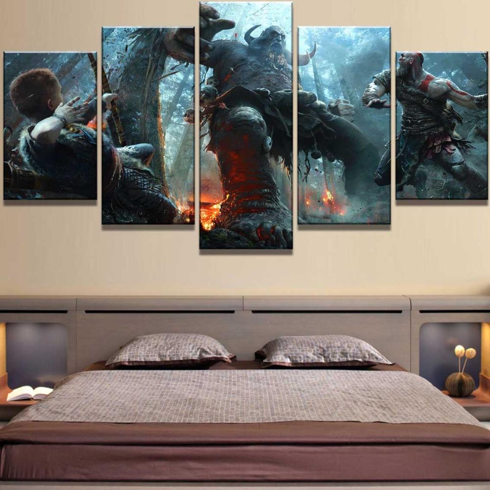 God Of War Kratos Battle Giant – Gaming 5 Panel Canvas Art Wall Decor