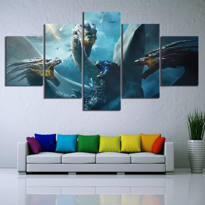 Godzilla King Of The Monsters And Ghidorah Movie – 5 Panel Canvas Art Wall Decor