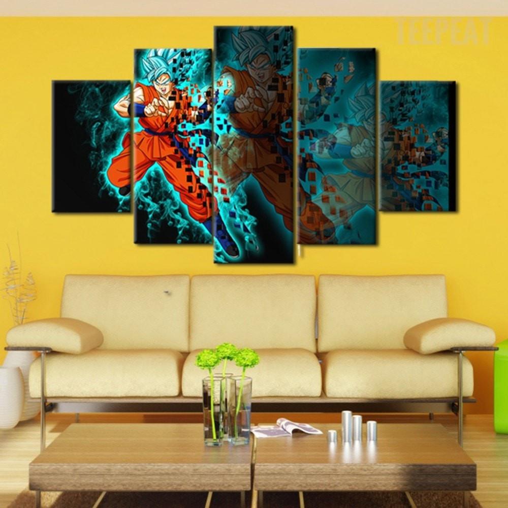 Goku Super Saiyan God – Anime 5 Panel Canvas Art Wall Decor