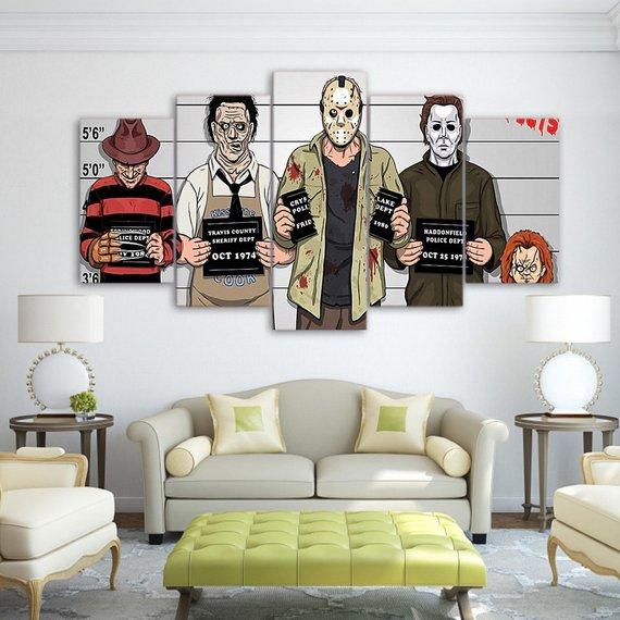 Gracioso Freddy Krueger Jason Horror Movies – Cartoon 5 Panel Canvas Art Wall Decor-CV