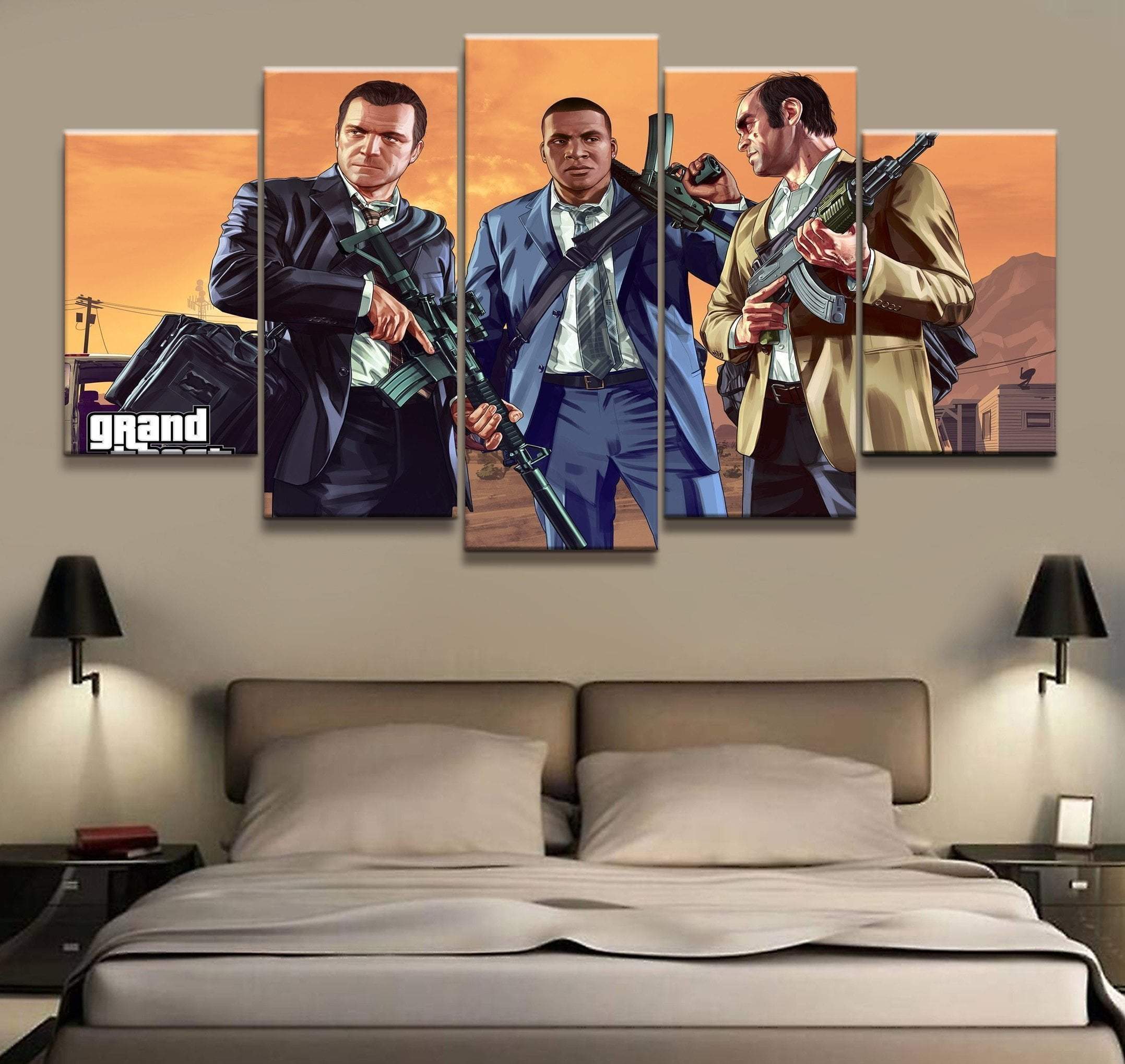 Grand Theft Auto V Character Posters 8 Gaming – 5 Panel Canvas Art Wall Decor