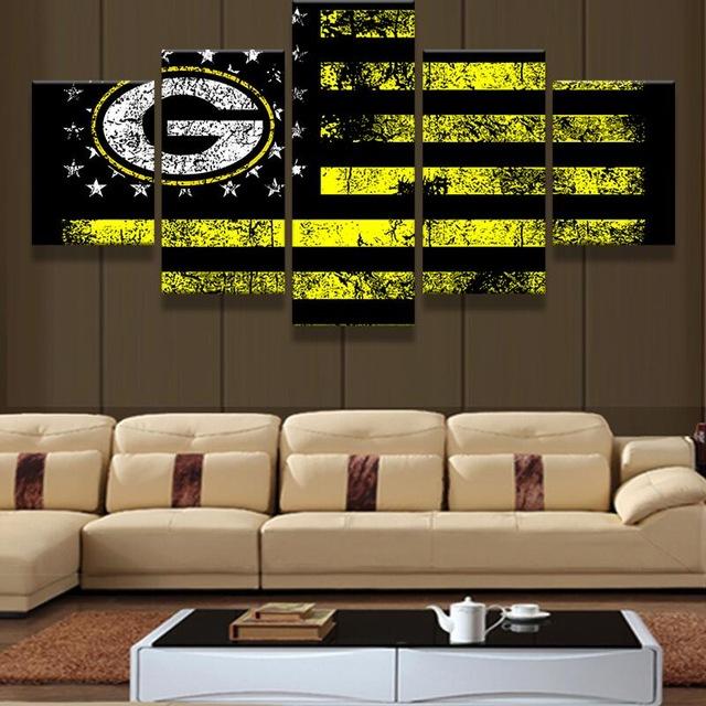 Green Bay Packers American Flag 1 – Abstract 5 Panel Canvas Art Wall Decor