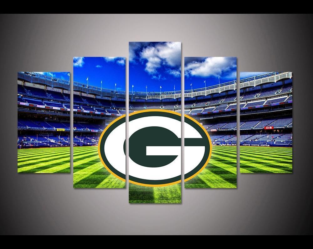 Green Bay Packers Stadium Logo Football – 5 Panel Canvas Art Wall