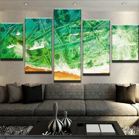 Green Ocean – Abstract 5 Panel Canvas Art Wall Decor