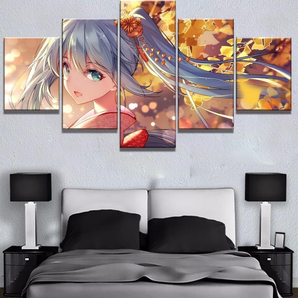 Hatsune Miku Cute Girl Anime – 5 Panel Canvas Art Wall Decor