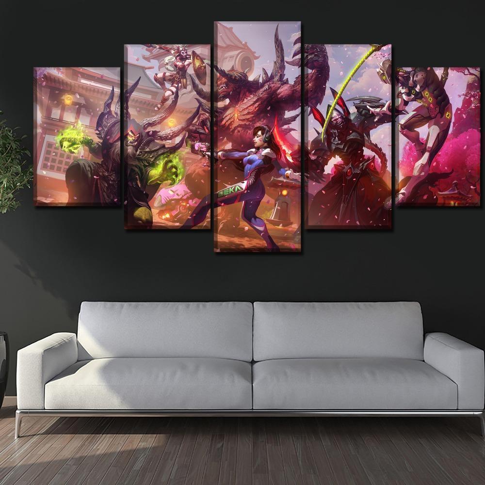 Heroes Of The Storm & Overwatch Poster Gaming – 5 Panel Canvas Art Wall Decor