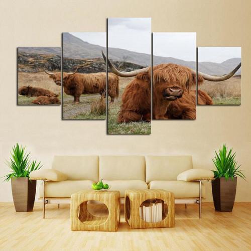 Highland Bull Animal – 5 Panel Canvas Art Wall Decor
