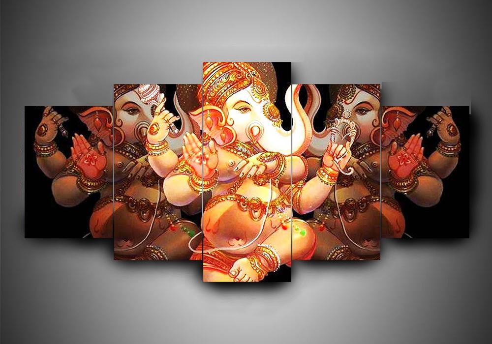 Hinduism – Religion – Ganesha 2 – Religion 5 Panel Canvas Art Wall Decor