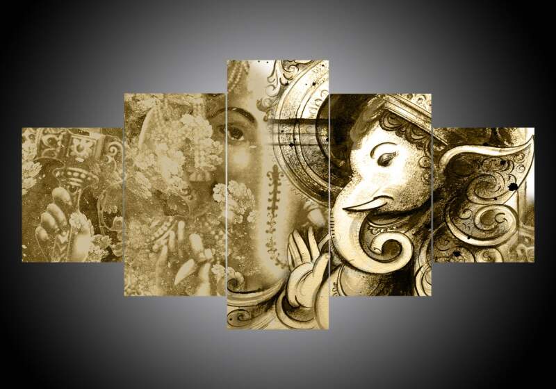 Hinduism – Religion – Ganesha 4 – Religion 5 Panel Canvas Art Wall Decor