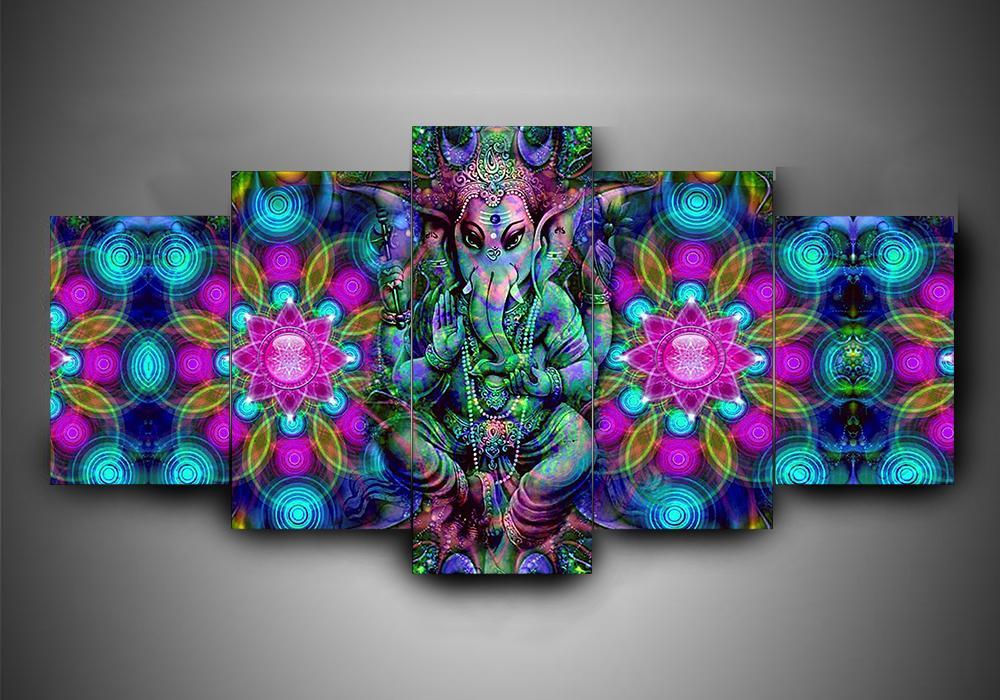 Hinduism – Religion – Ganesha 8 – Religion 5 Panel Canvas Art Wall Decor
