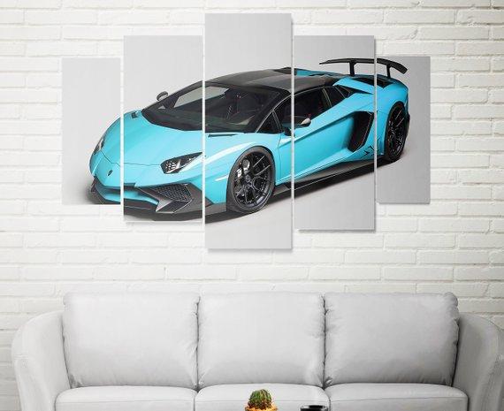 Lamborghini Aventador Blue Car – 5 Panel Canvas Art Wall Decor
