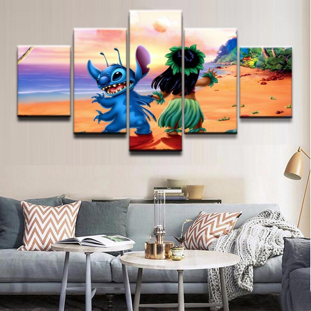 Lilo & Stitch On The Beach Movie – 5 Panel Canvas Art Wall Decor