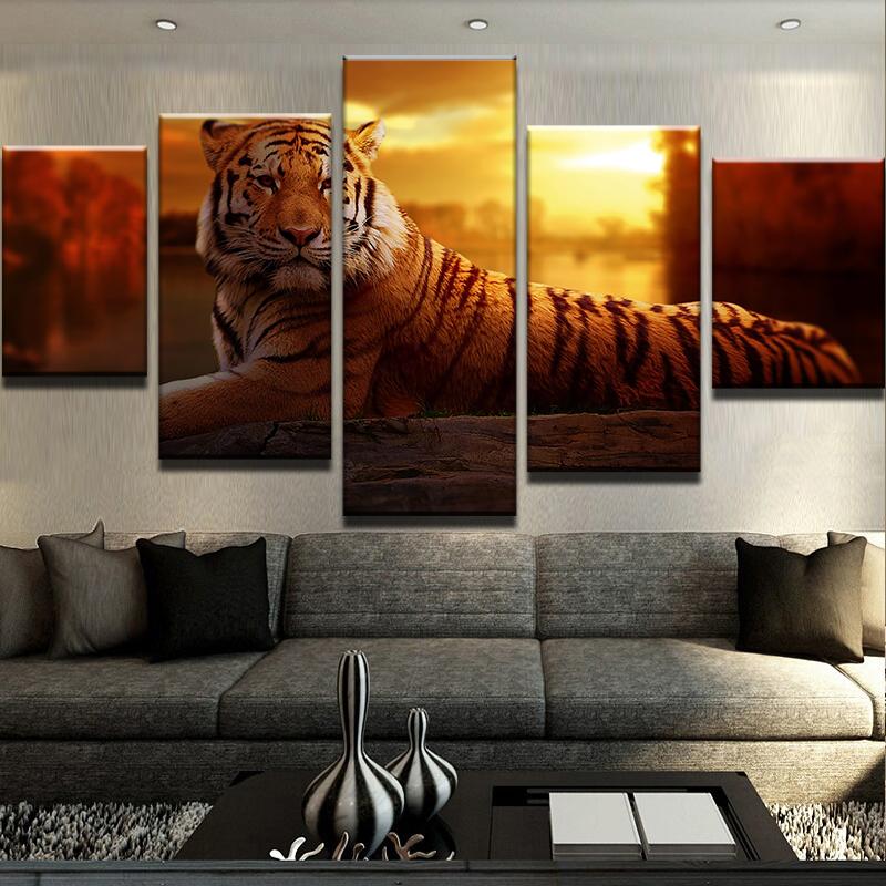 Majestic Tiger – Animal 5 Panel Canvas Art Wall Decor