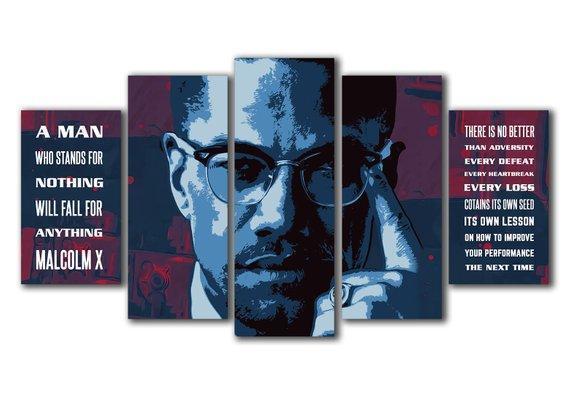 MALCOLM X Celebrity – 5 Panel Canvas Art Wall Decor